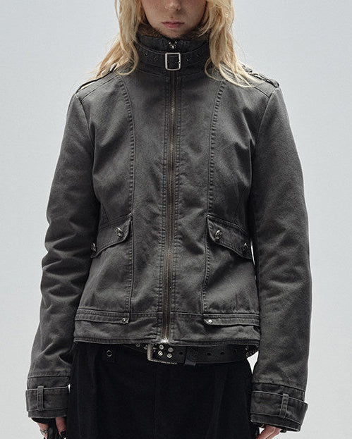 SANDBLASTED METAL-BUCKLE PADDED JACKET