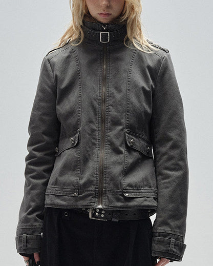 SANDBLASTED METAL-BUCKLE PADDED JACKET
