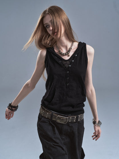 LAYERED HOODED SLEEVELESS TOP