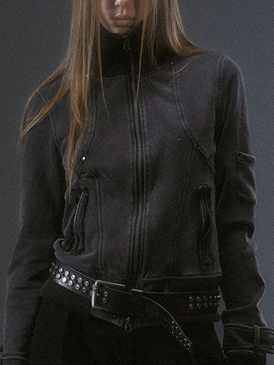 WASH-FADED RAW-TRIM ZIP SWEATSHIRT