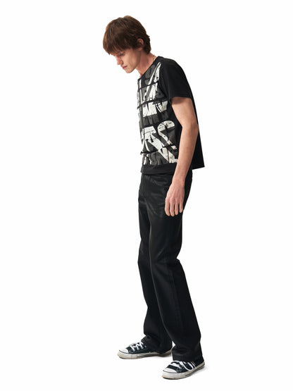 WAX COATED BOOTCUT DENIM JEANS