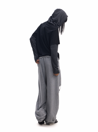 STUD STRIPED FAUX LAYER HOODIE