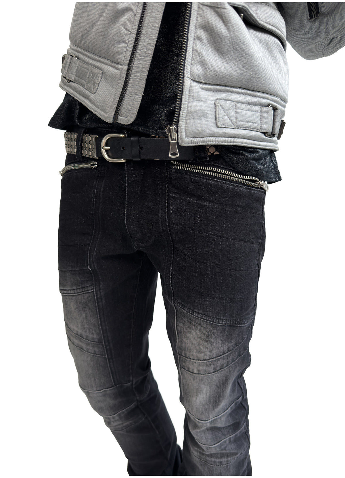 MULTI PANEL ANKLE ZIP JEANS
