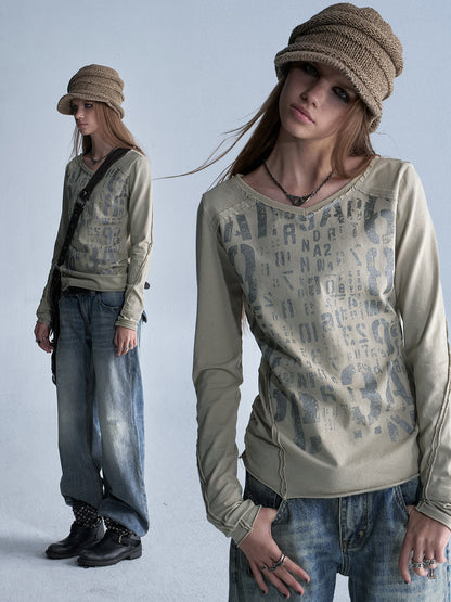 Y2K FRAYED GRAPHIC SLIM TOP
