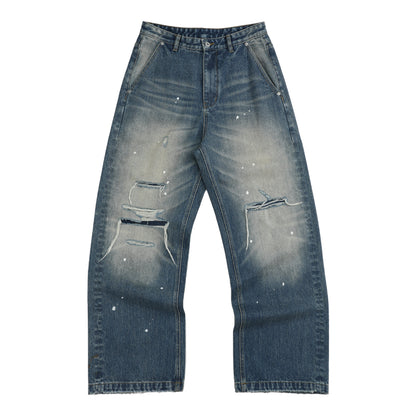 RIPPED LEOPARD WIDE JEANS