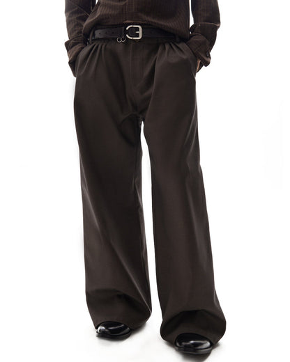 BROWN CHECK PLEATED WIDE TROUSERS