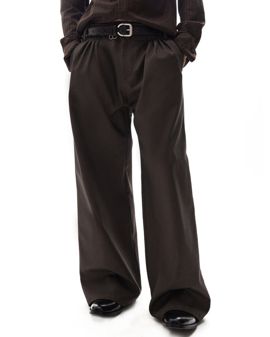 BROWN CHECK PLEATED WIDE TROUSERS