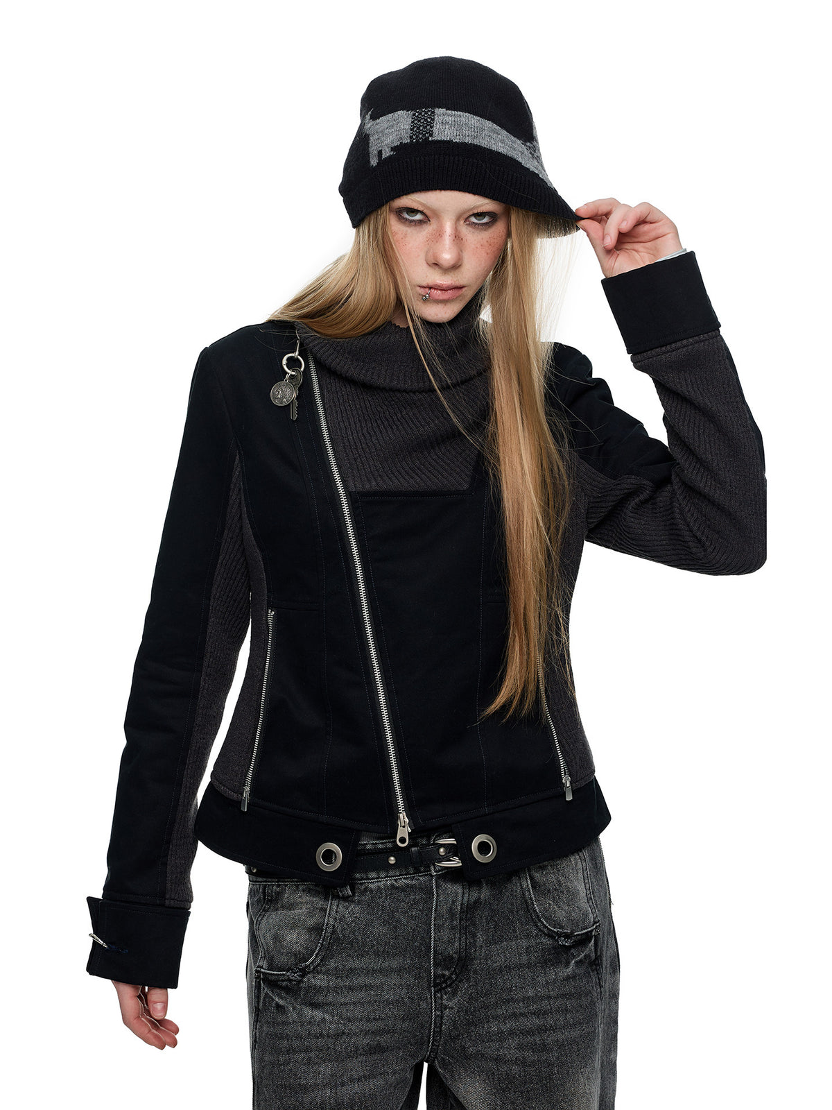 PATCHWORK PILE COLLAR CROPPED JACKET
