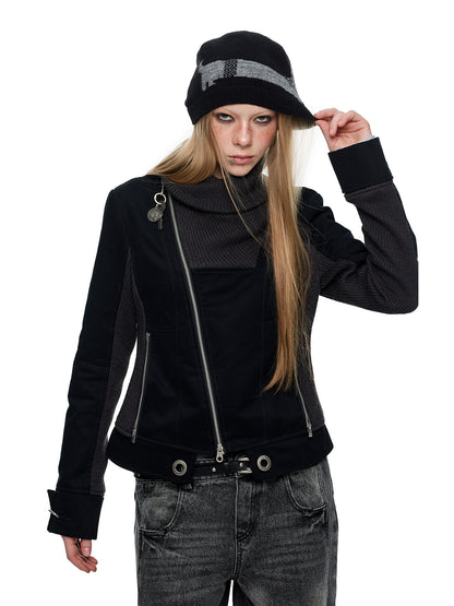 PATCHWORK PILE COLLAR CROPPED JACKET