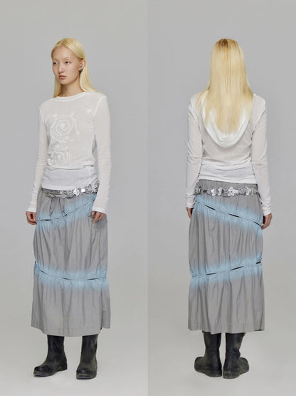 SWIRL MESH HOODED SLIM TOP