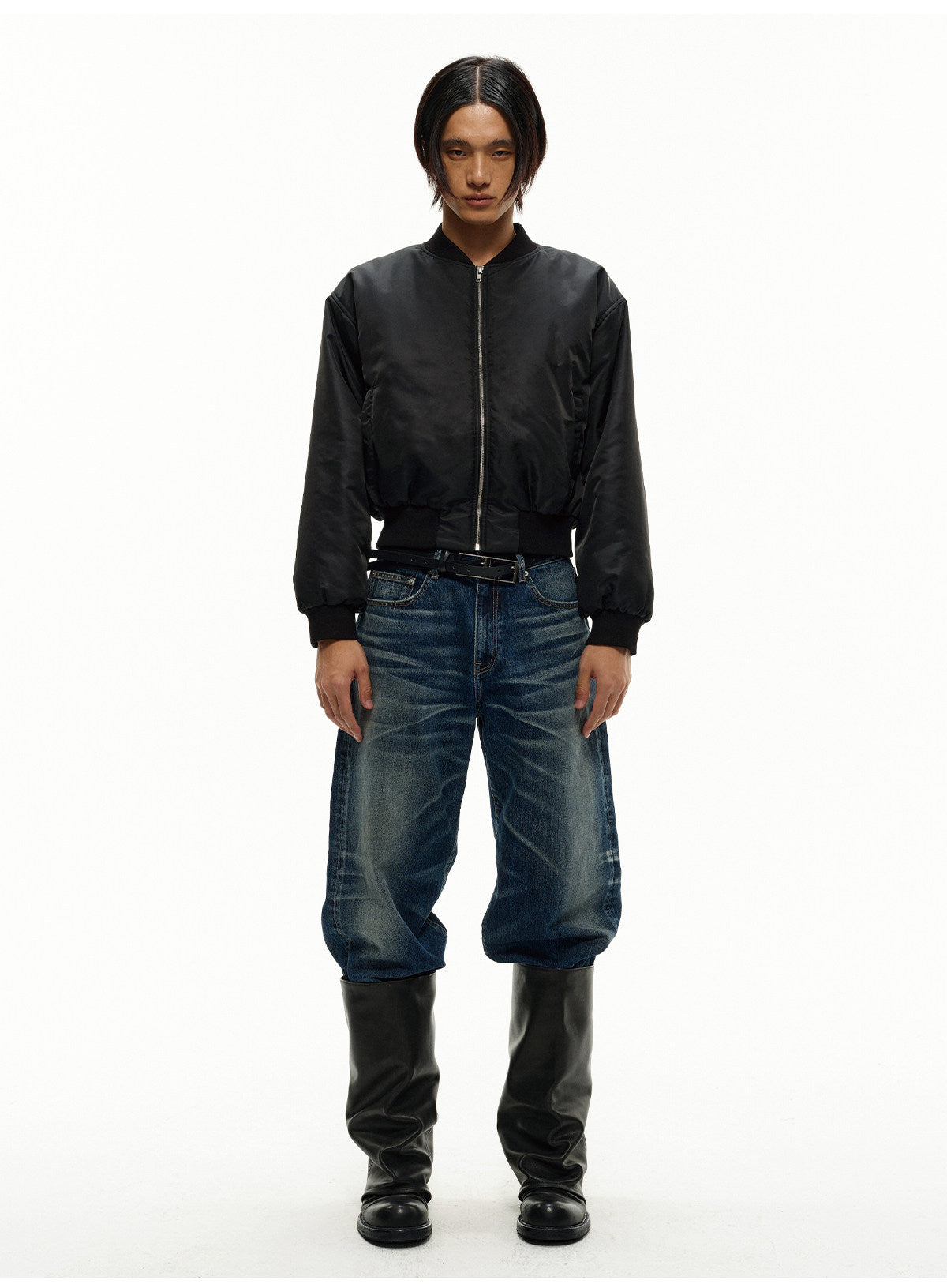 BACK PLEATED TWILL COTTON BOMBER