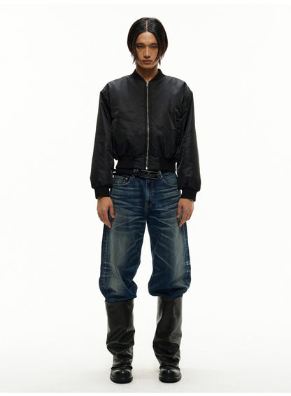 BACK PLEATED TWILL COTTON BOMBER