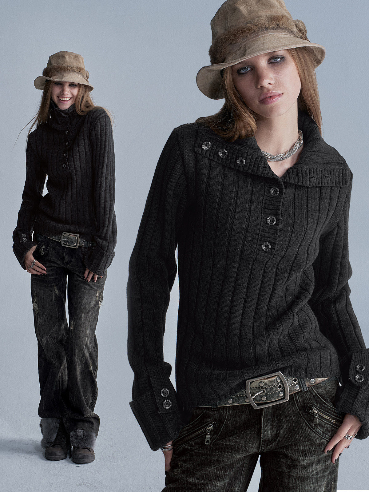 RIBBED STACKED HIGH NECK SWEATER