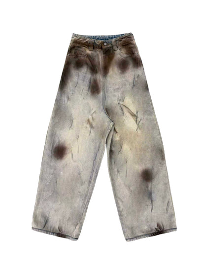 STAIN DYED TWILL COTTON JEANS