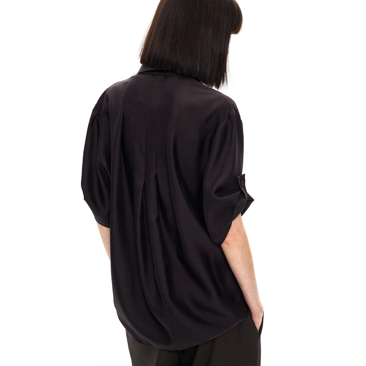 MIST PLUM DRAPED PLEATED SHIRT