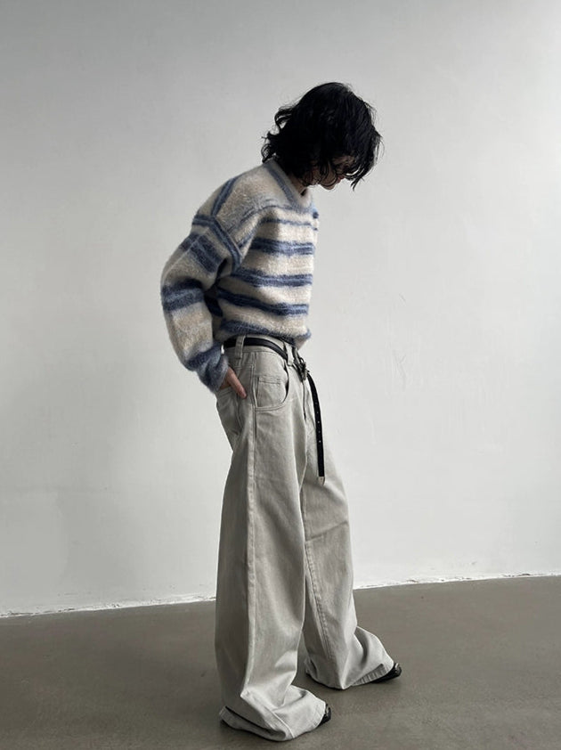 SOLID COLOR WASHED WIDE LEG PANTS