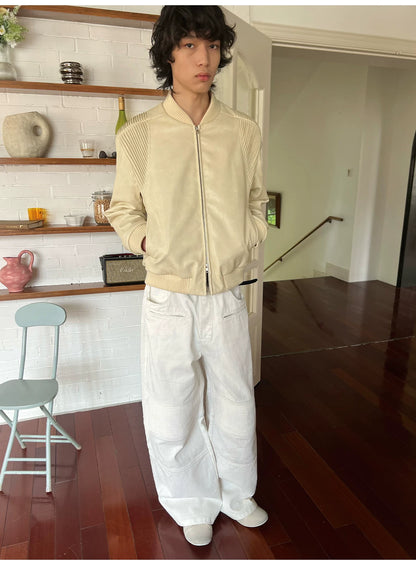 PLEATED PANEL WAXED BIKER PANTS