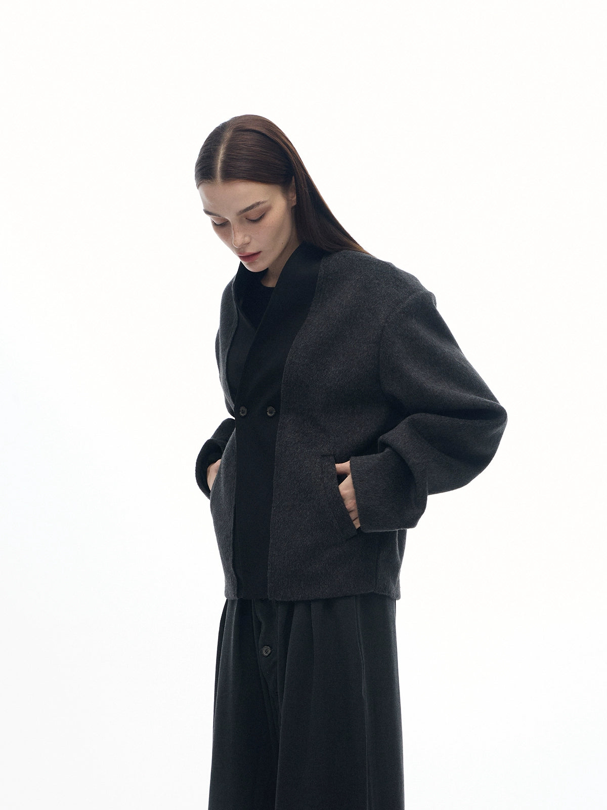 MATING PIGEON RAW EDGE DOUBLE BUTTON COAT