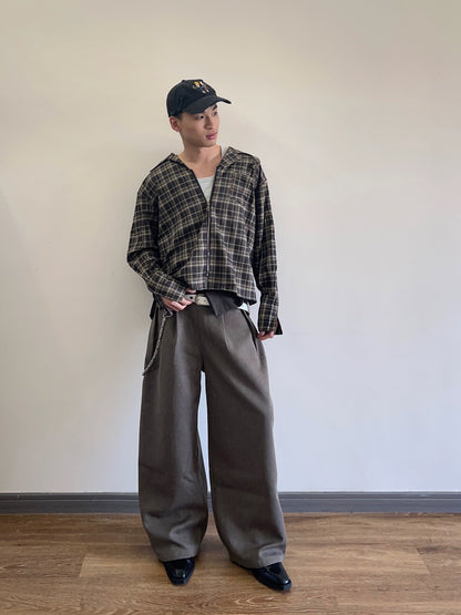 LINEN BROWN HIGH-RISE TROUSERS