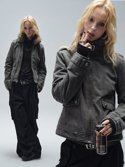 SANDBLASTED METAL-BUCKLE PADDED JACKET