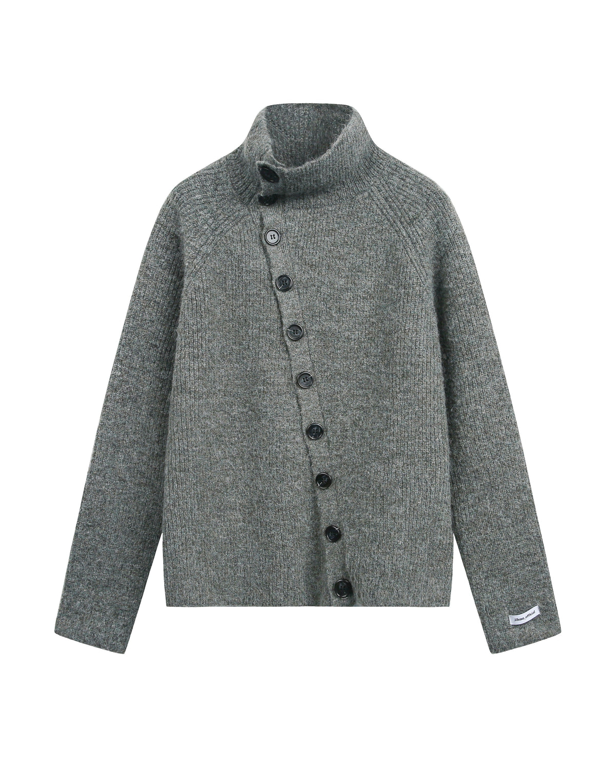 CROSSBODY KNIT STAND COLLAR CARDIGAN