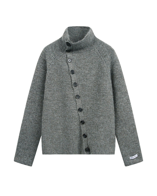 CROSSBODY KNIT STAND COLLAR CARDIGAN
