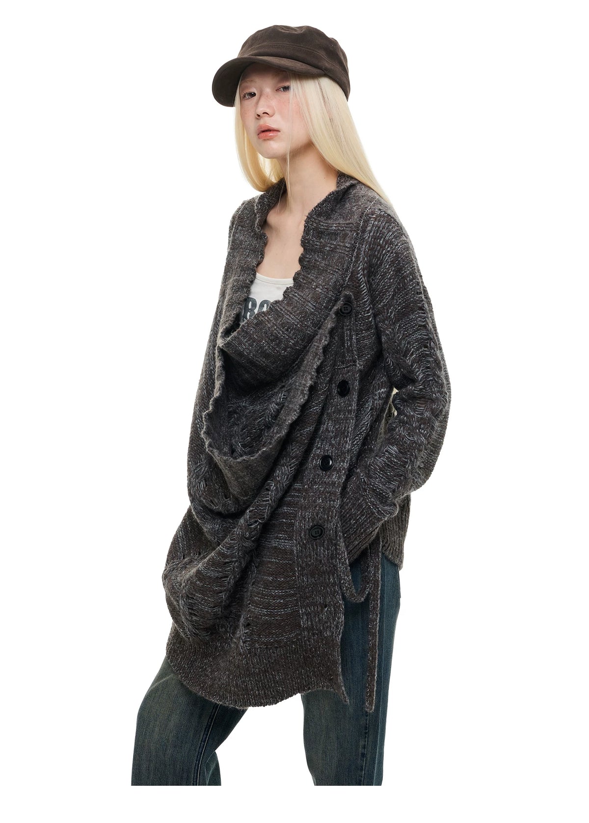 ASH DECONSTRUCTED LONG KNIT CARDIGAN