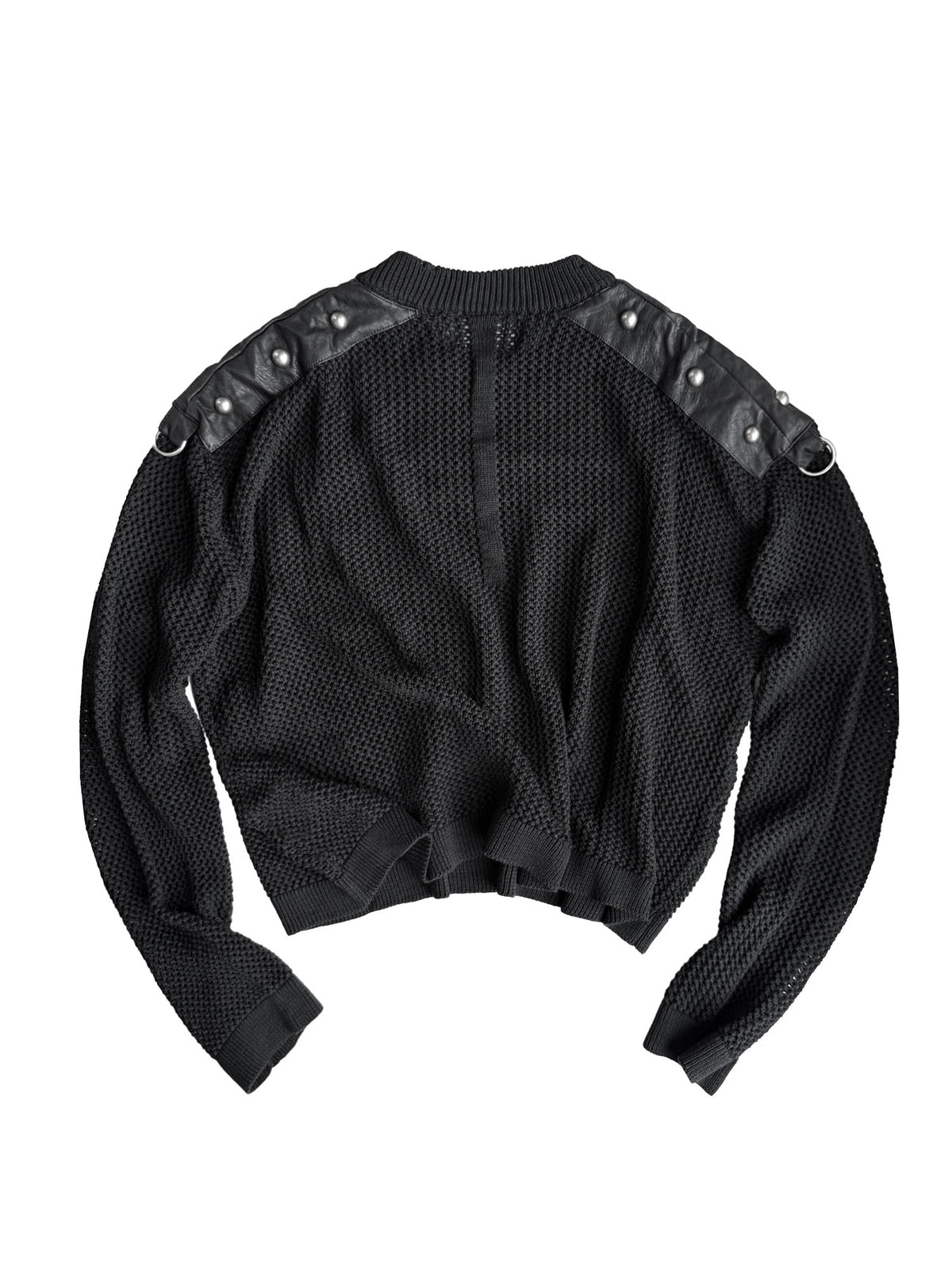 RIVETED ZIP LEATHER KNIT PULLOVER