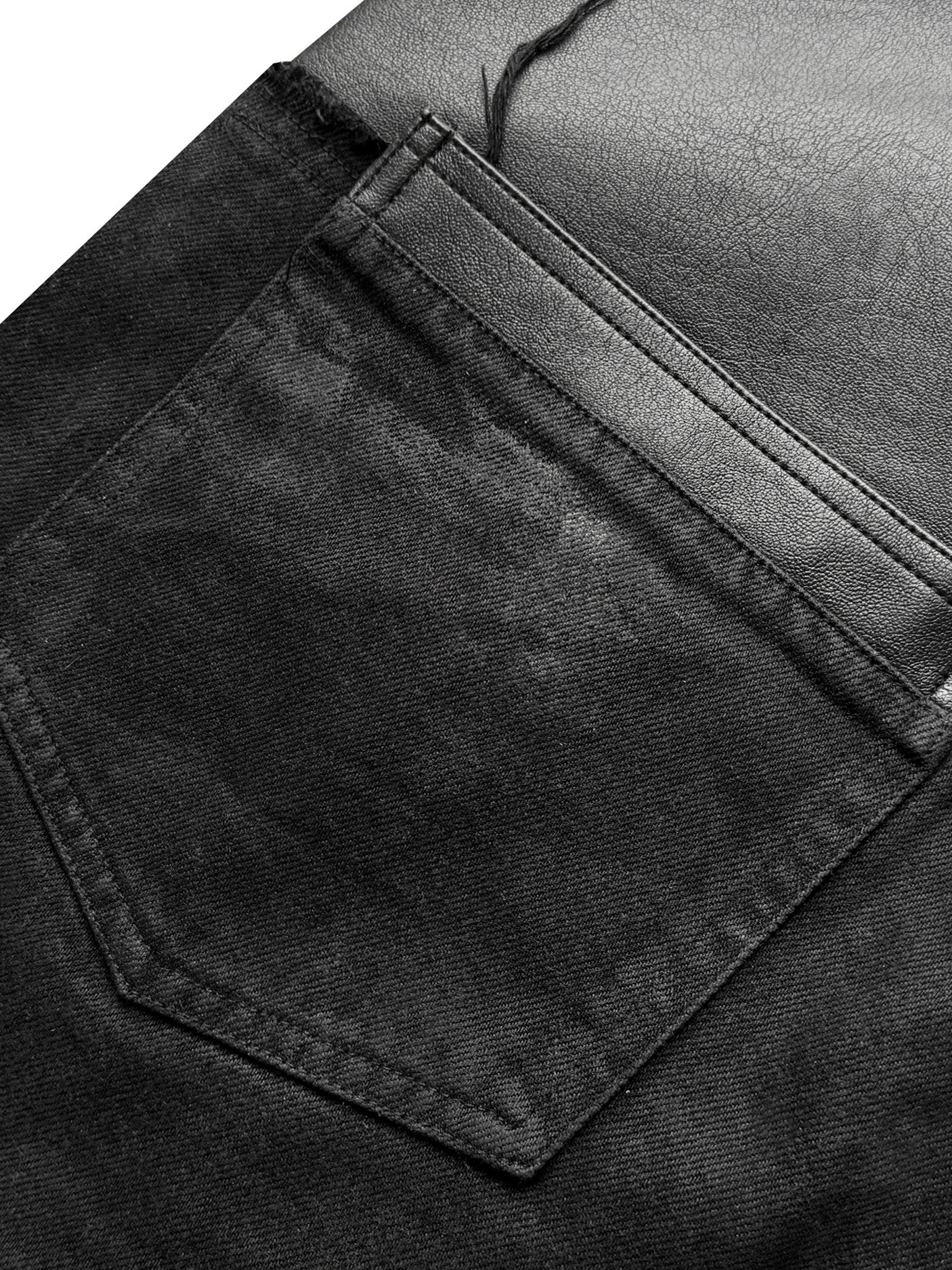 DOUBLE WAIST PU PATCHWORK JEANS