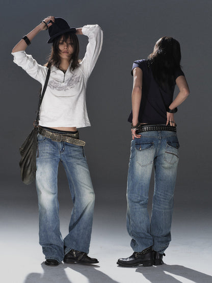 ZIP POCKET LOW RISE DENIM