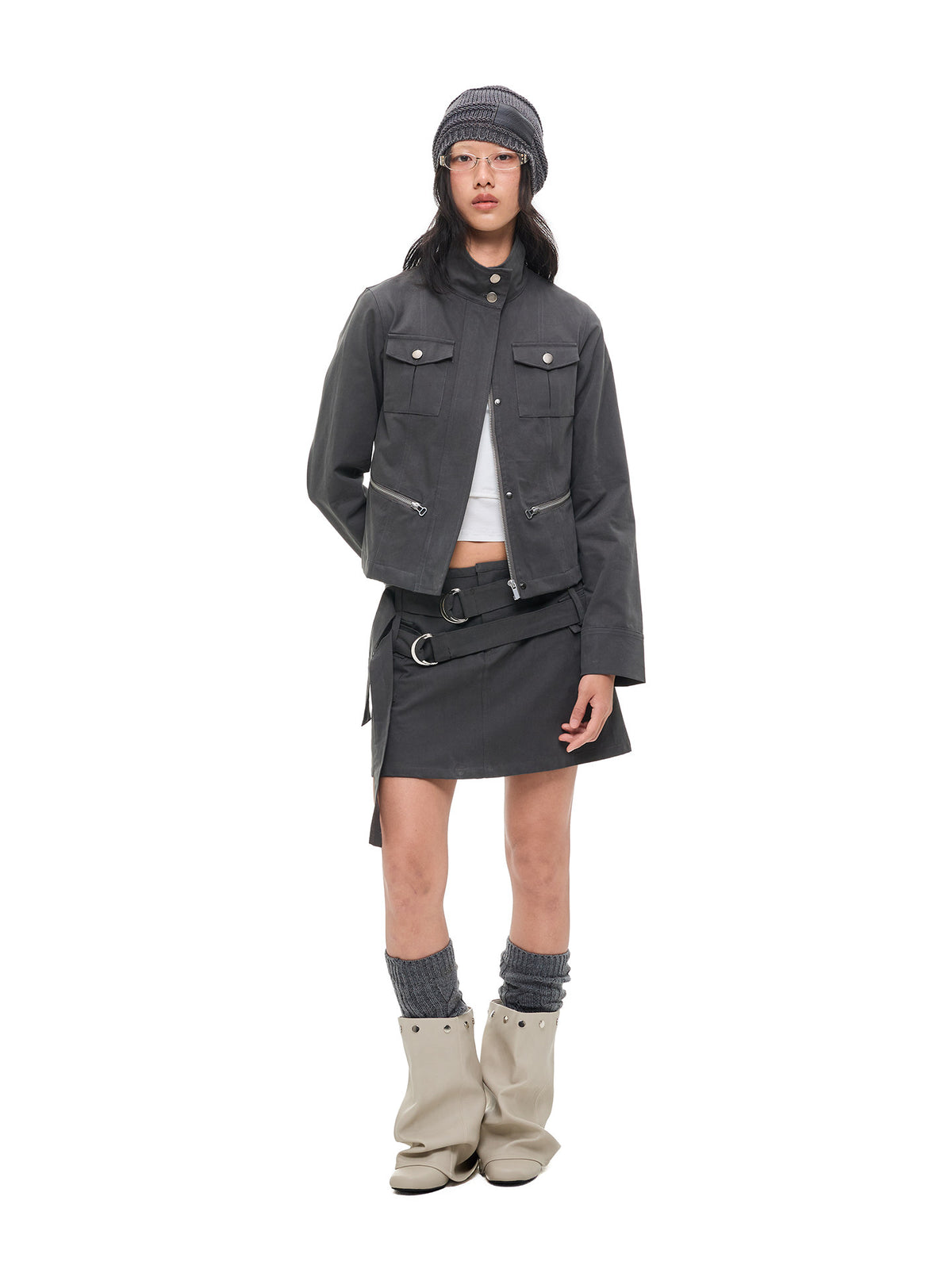 OXIDIZED STAND COLLAR DENIM JACKET