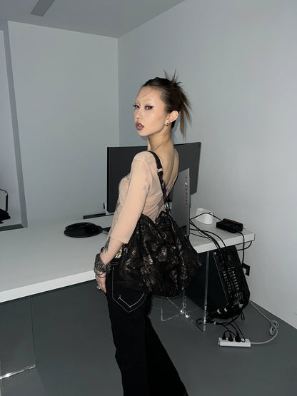 PLEATED MICROFIBER GRUNGE SHOULDER BAG