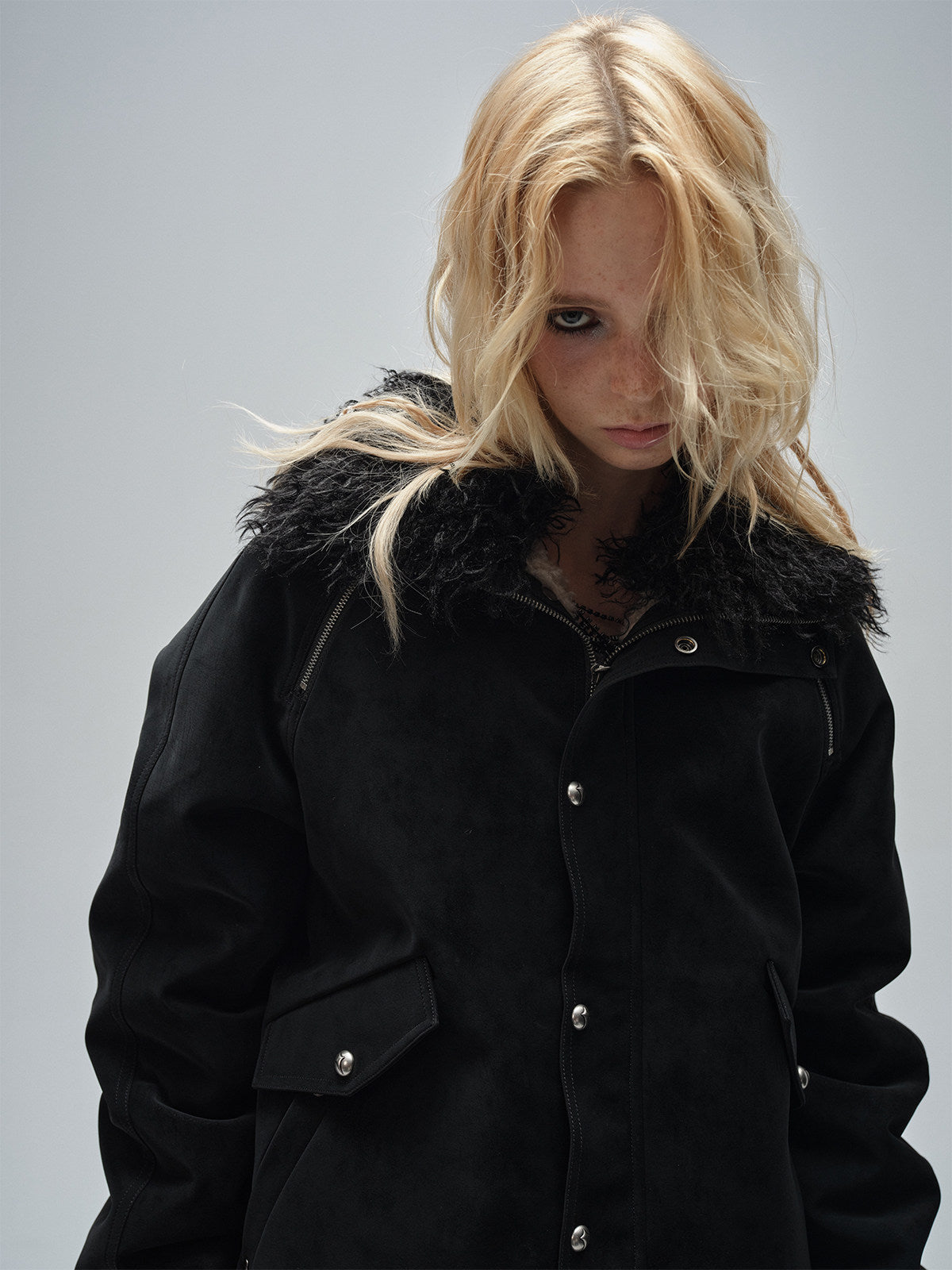 LAMB FUR WOOL-COLLAR PLUSH JACKET