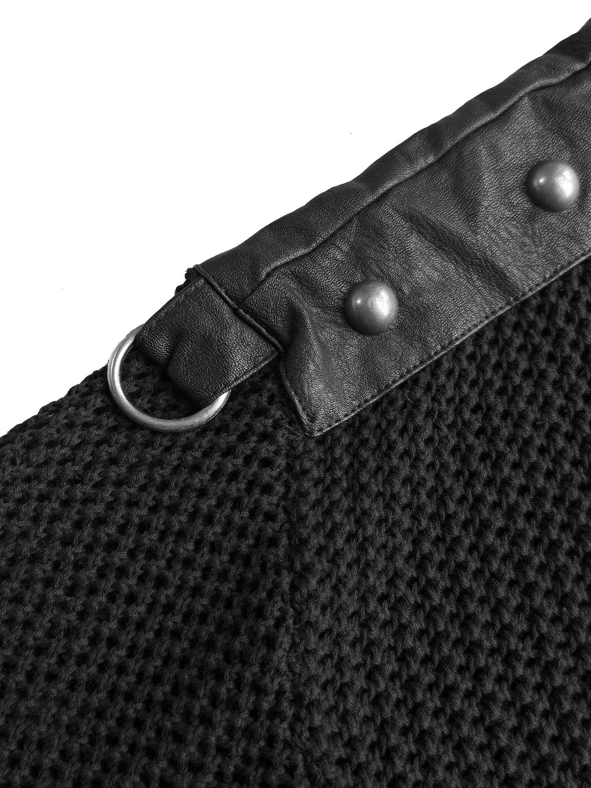 RIVETED ZIP LEATHER KNIT PULLOVER