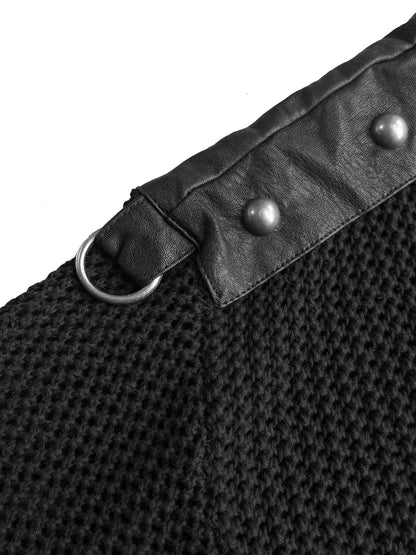 RIVETED ZIP LEATHER KNIT PULLOVER