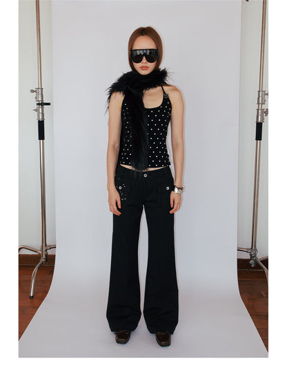 SHEER STRIPE LOW RISE STONE PANTS