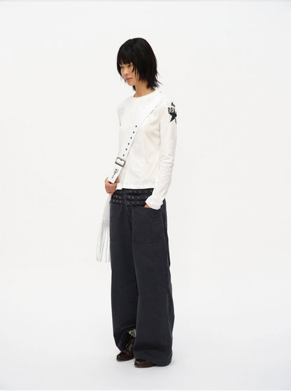 STUDDED WIDE LEG CARGO PANTS