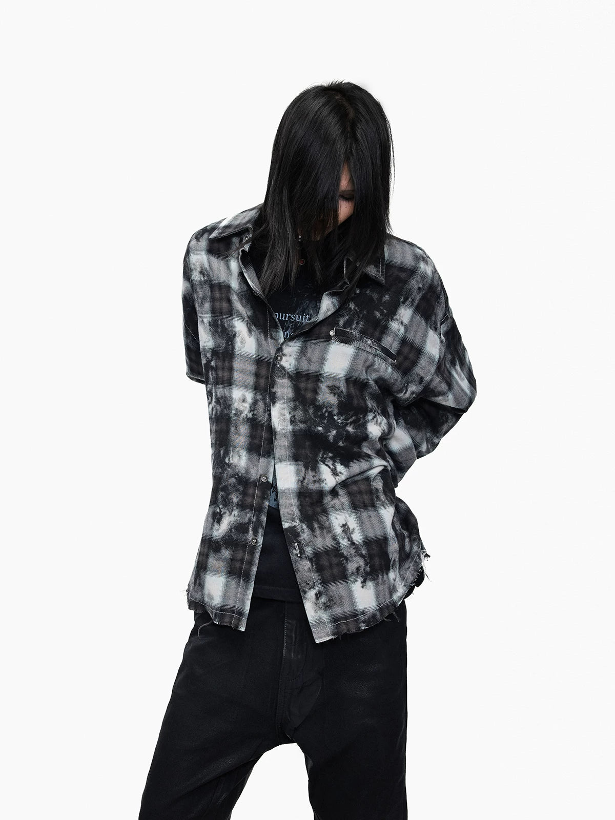 GRUNGE WASHED PLAID DISTRESSED SHIRT