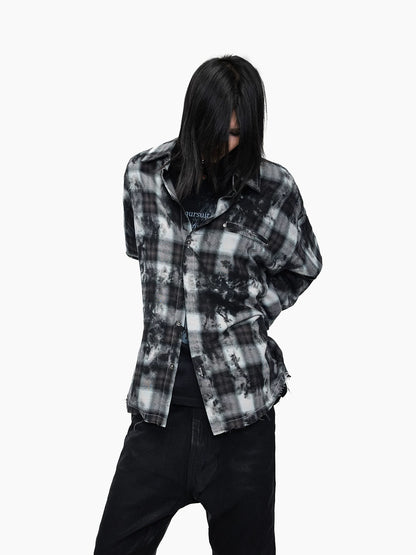 GRUNGE WASHED PLAID DISTRESSED SHIRT