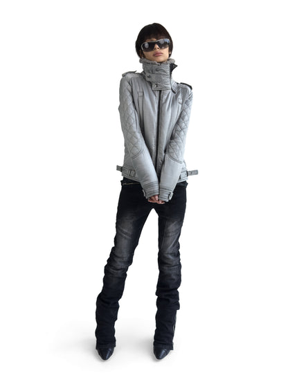 SILVER WOVEN COTTON MOTORCYCLE JACKET