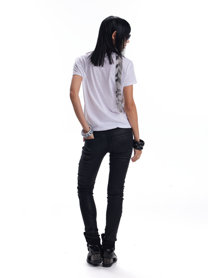 RHINESTONE FOIL V NECK TOP