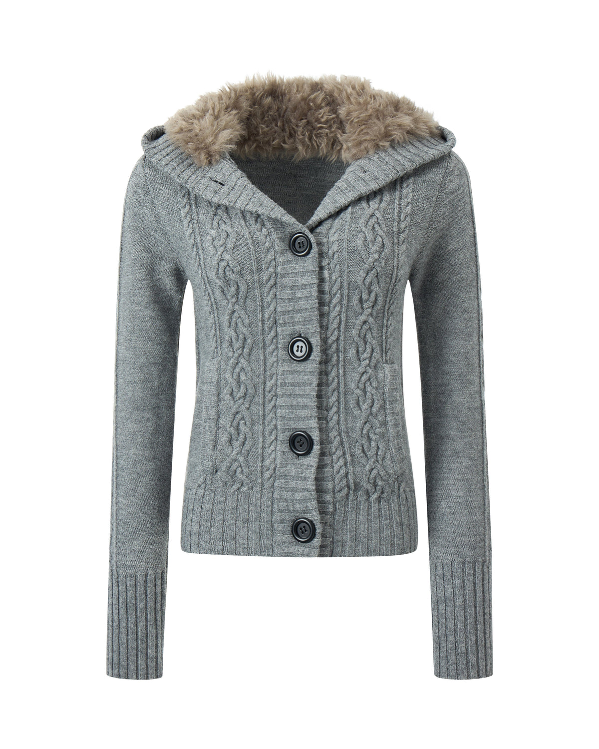 NOIR TWIST HOODED CABLE CARDIGAN