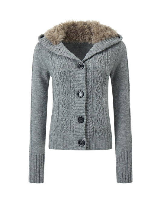 NOIR TWIST HOODED CABLE CARDIGAN
