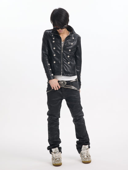 PALACE BUTTON CROPPED LEATHER JACKET