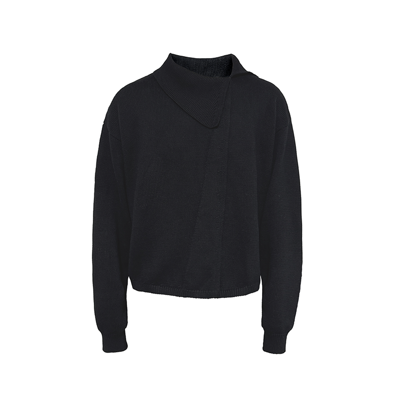 ASYMMETRICAL WOOL CROSS COLLAR SWEATER
