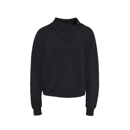 ASYMMETRICAL WOOL CROSS COLLAR SWEATER