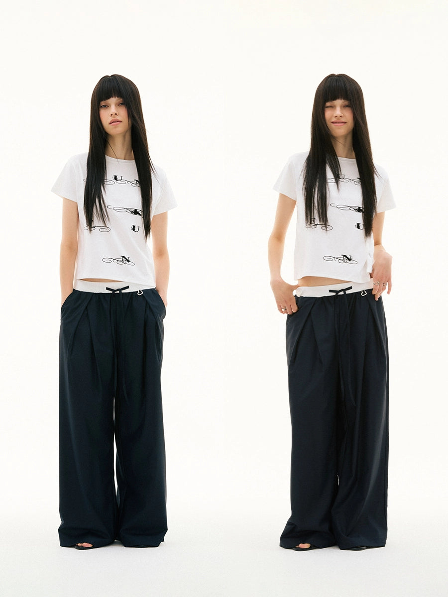 CONTRAST WAIST STRAIGHT TROUSERS