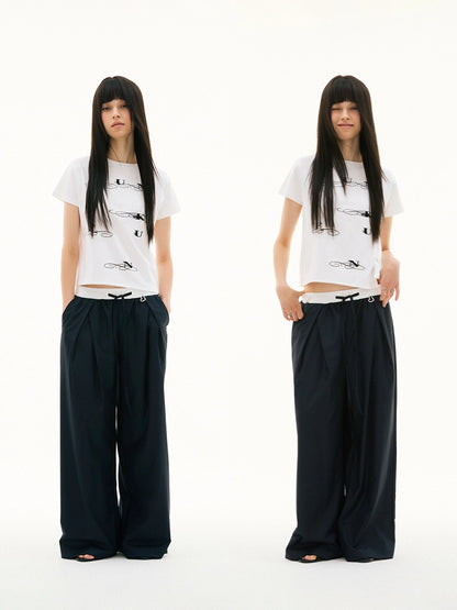 CONTRAST WAIST STRAIGHT TROUSERS