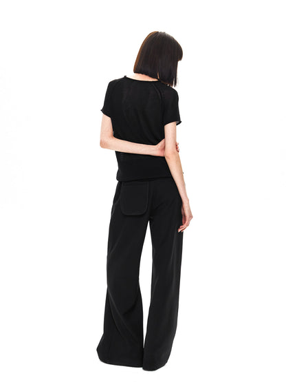 BLACK LINEN ROLLED EDGE TEE
