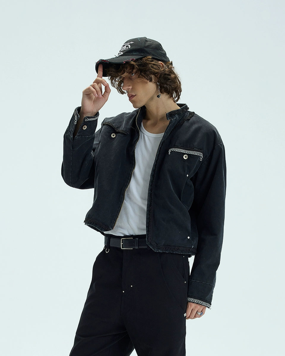 CHAIN DETAIL SHORT PADDED JACKET